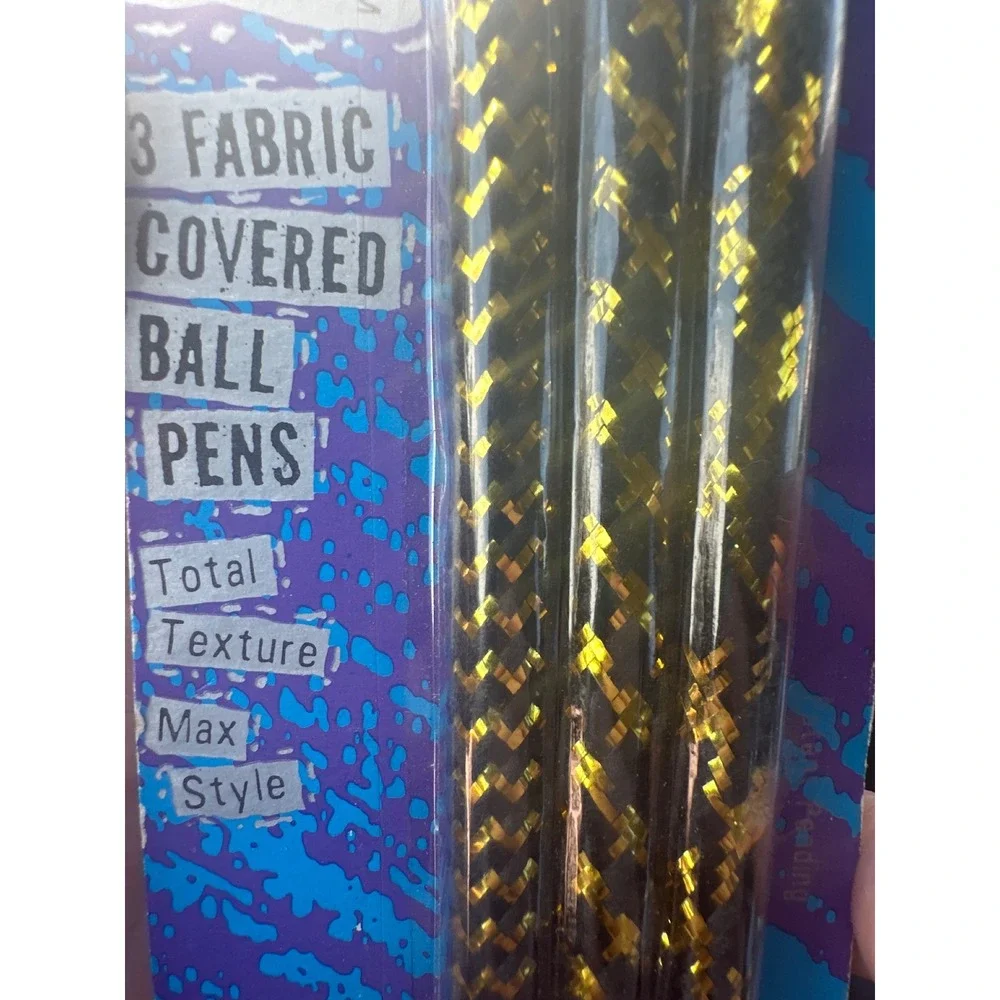 Vintage 1991 Pentech Fiberz Fabric Covered Ballpoint Pens 3 Pack‎ Gold Black 90s